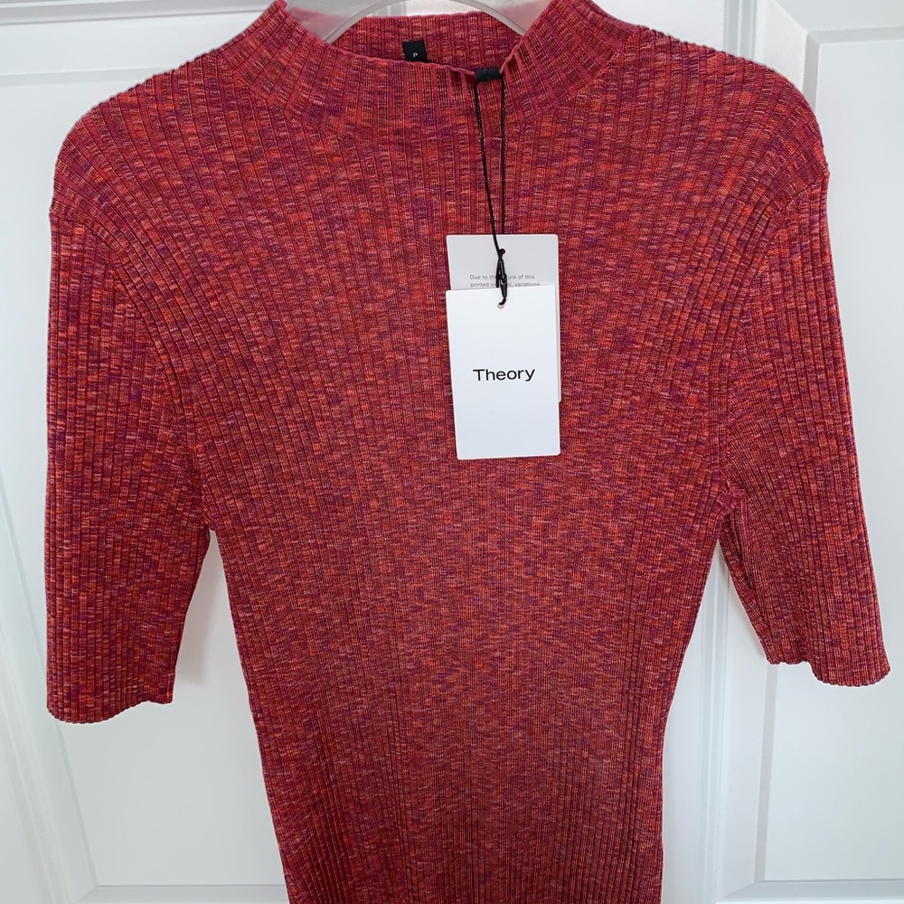 Theory cabled print crew neck blouse